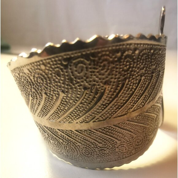Leaf Feather Design Vintage Silver Tone Hinged Cuff Bracelet  7.5 Boho Statement - Picture 7 of 11